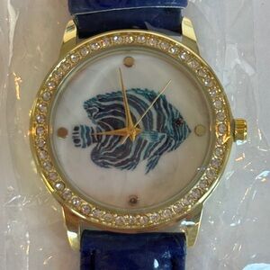 NIB Geneva Fish Theme Watch With Blue Leather Band
